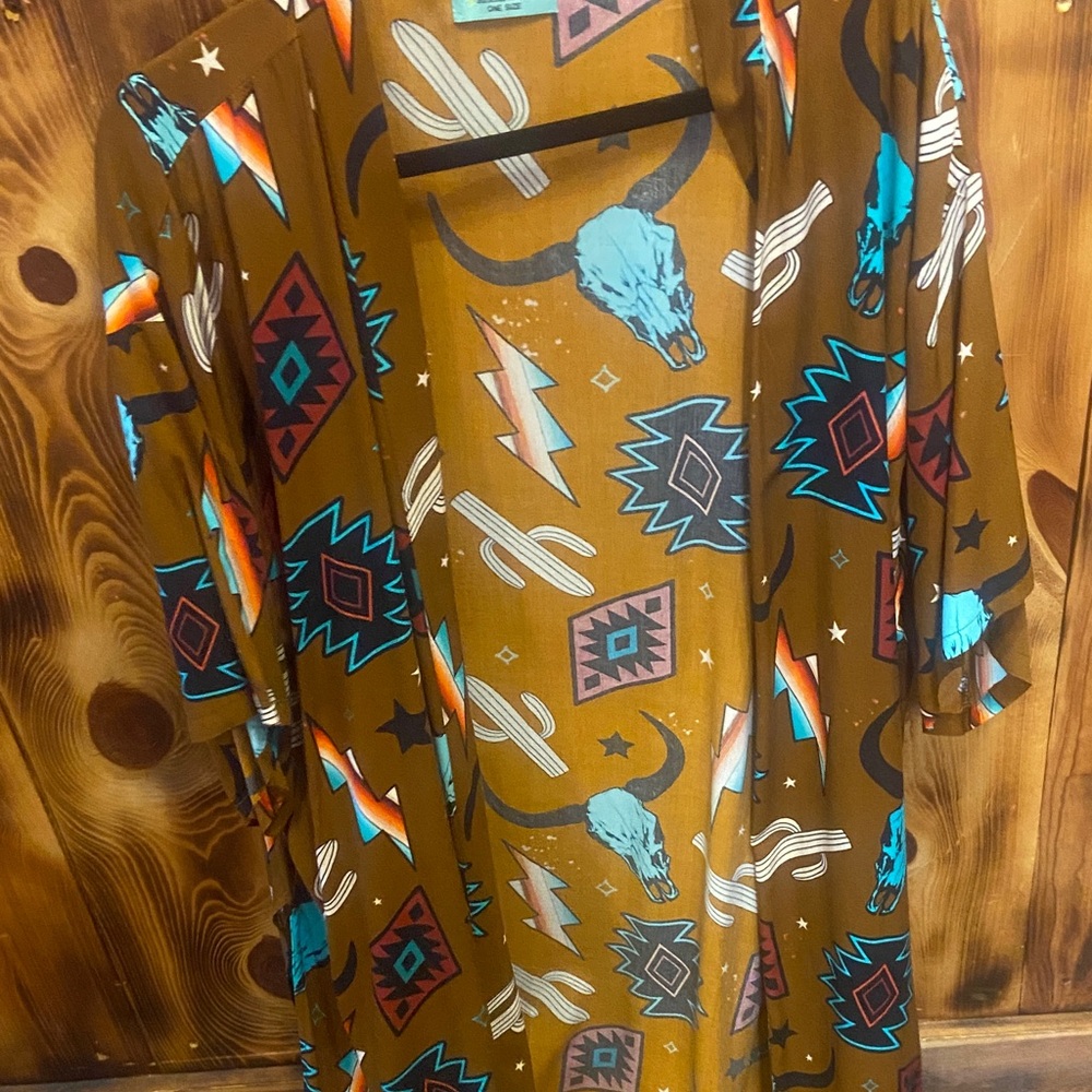 Brown Southwestern Patterned Kimono